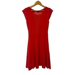 French Connection Red Short Sleeves lace font back neck Midi Dress Size 10